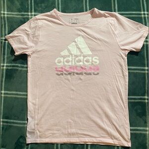 Adidas Girls Shots Sleeve Light Pink Tee with Logo Size XL